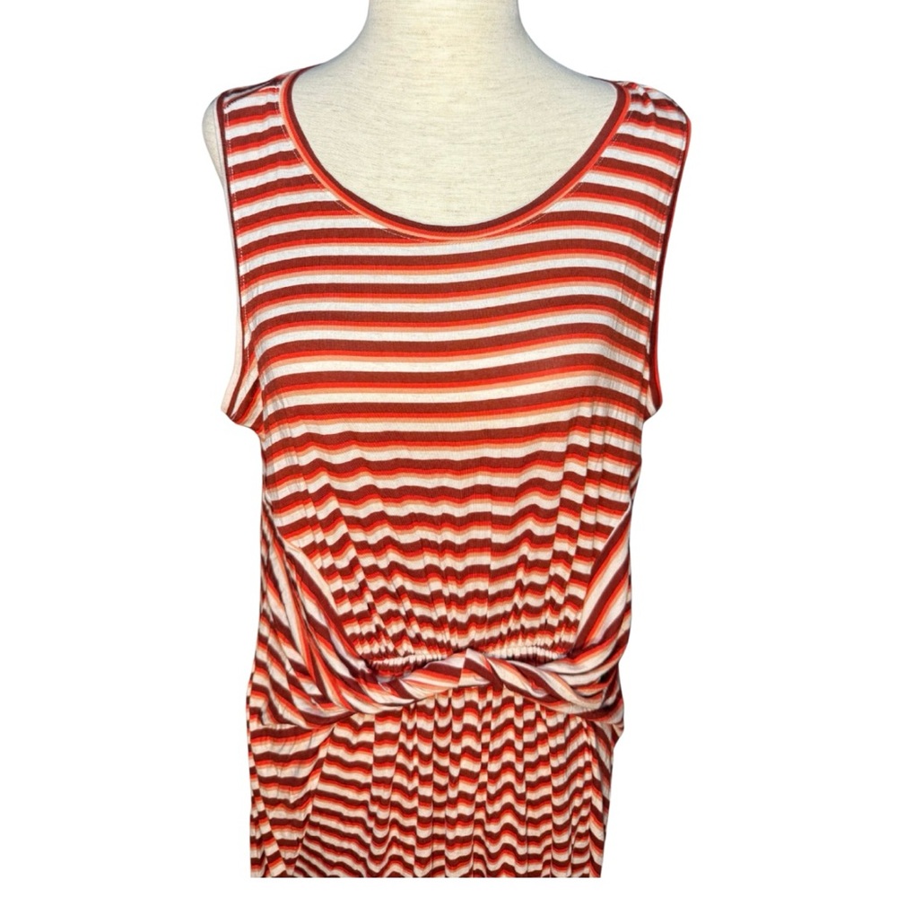 NWT Retro Vibes Striped Sleeveless Maxi Cross Waist‎ Dress Orange White Sz XL